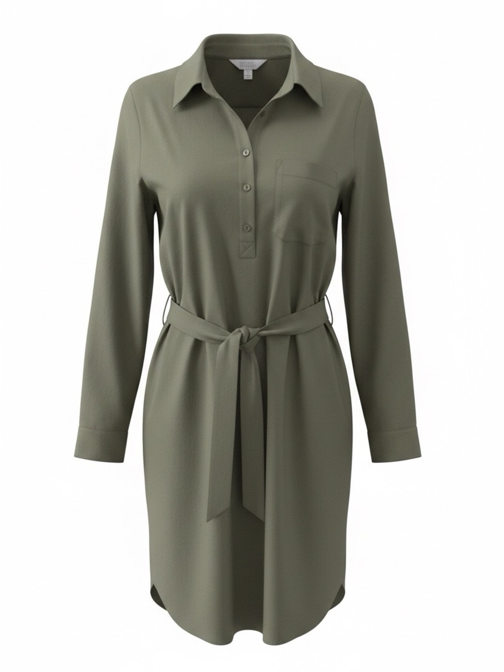 Market & Spruce Long-Sleeve Olive Green Shirt Dress with Waist Tie